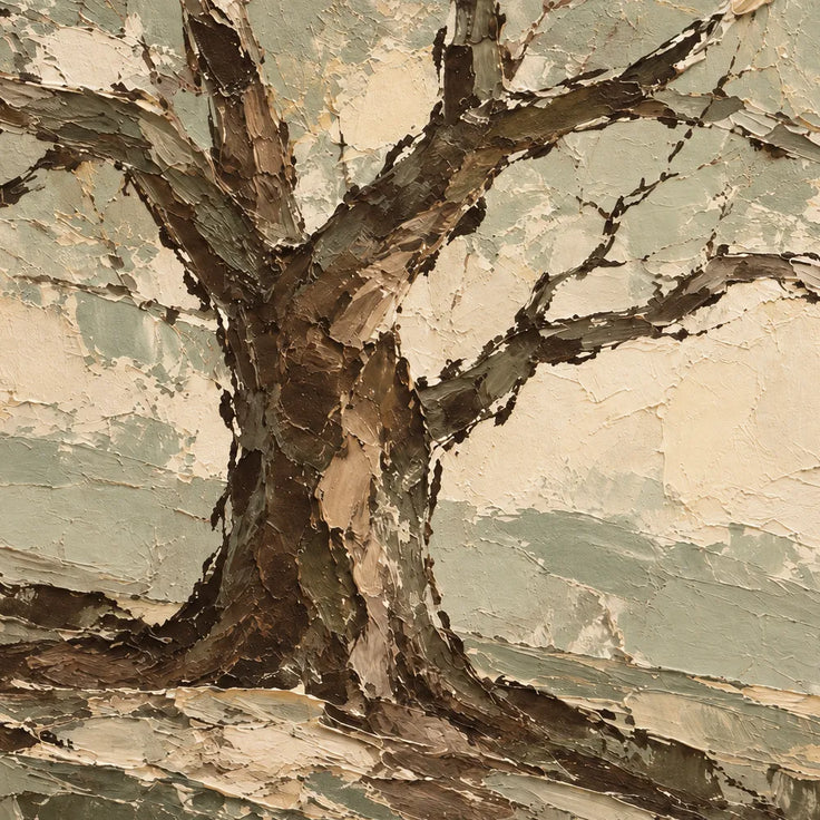 Sage Cream Hand-Painted Tree Landscape, Bare Branches #X8OLCVUQ