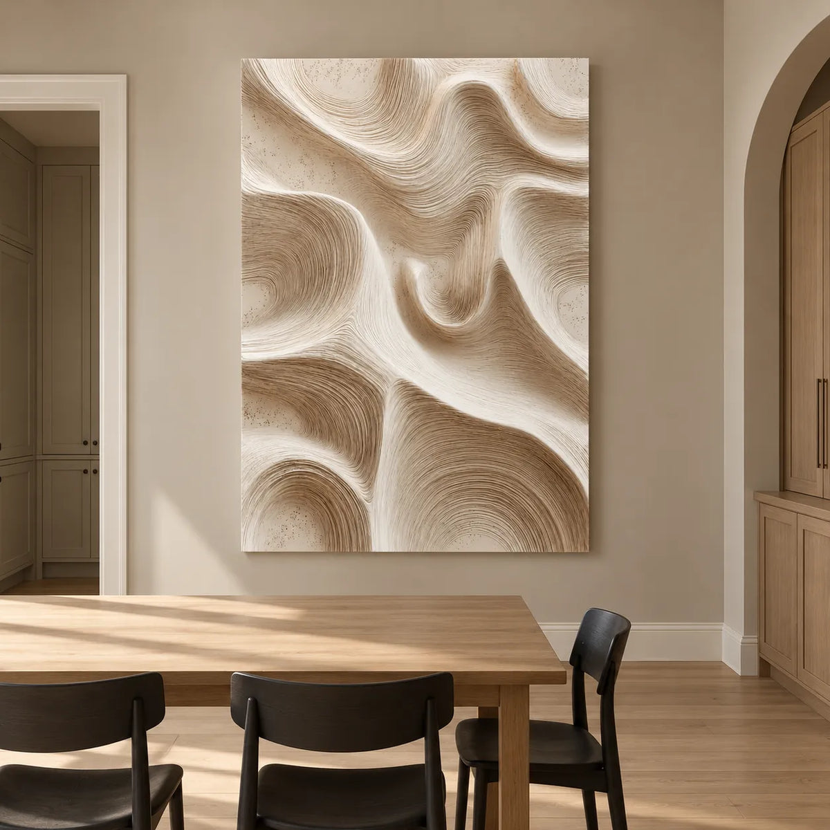 Beige & Cream Hand-Painted 3D Textured Oil Painting, Flowing Wave Abstract Wall Art #GFHF315B