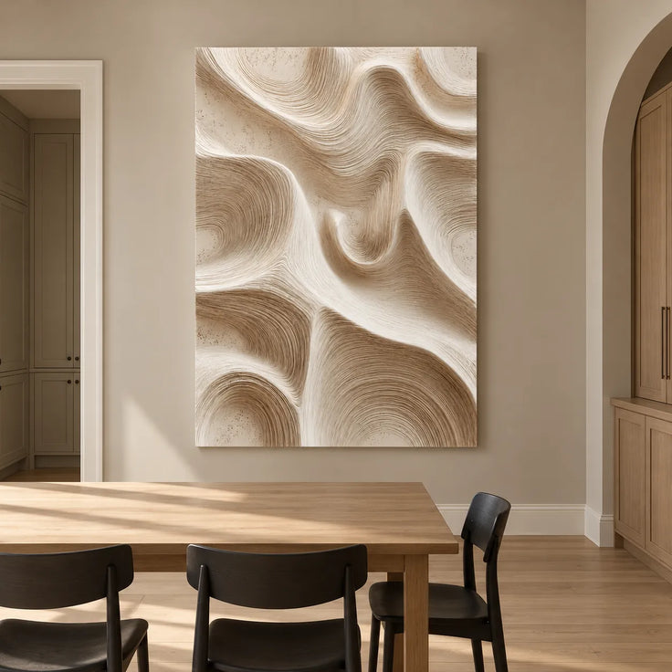 Beige & Cream Hand-Painted 3D Textured Oil Painting, Flowing Wave Abstract Wall Art #GFHF315B