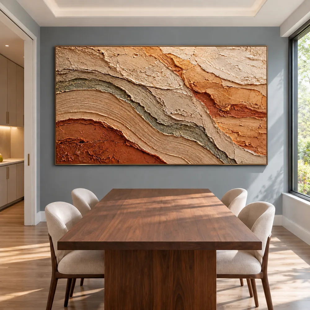Earth Tone Hand-Painted 3D Textured Oil Painting, Layered Strata Abstract #XANNR144