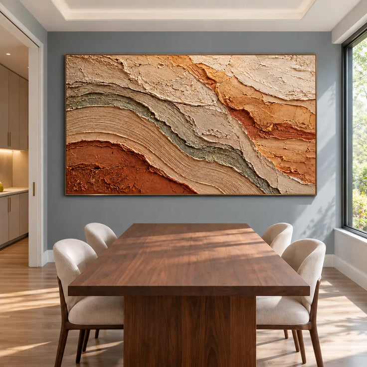Earth Tone Hand-Painted 3D Textured Oil Painting, Layered Strata Abstract #XANNR144