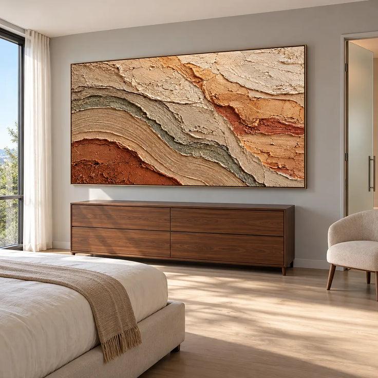 Earth Tone Hand-Painted 3D Textured Oil Painting, Layered Strata Abstract #XANNR144