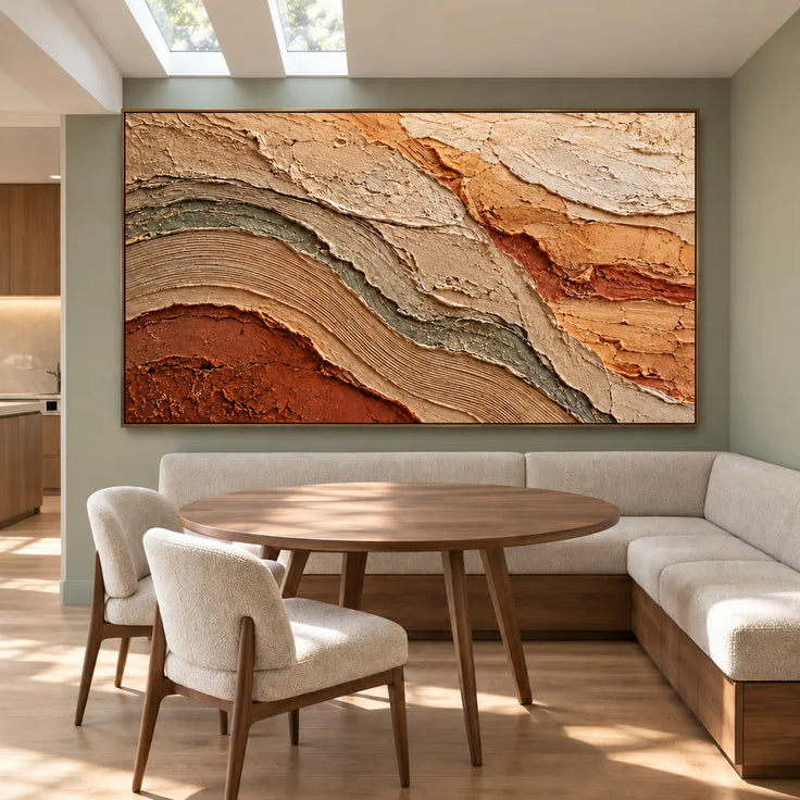 Earth Tone Hand-Painted 3D Textured Oil Painting, Layered Strata Abstract #XANNR144