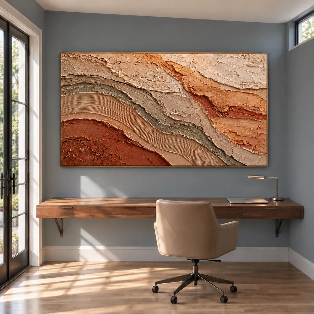 Earth Tone Hand-Painted 3D Textured Oil Painting, Layered Strata Abstract #XANNR144