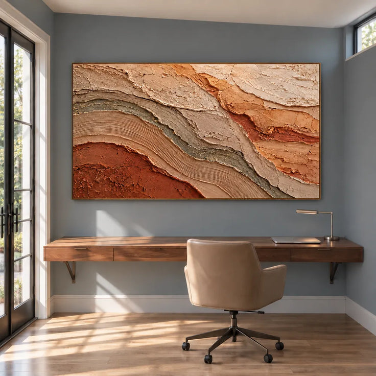 Earth Tone Hand-Painted 3D Textured Oil Painting, Layered Strata Abstract #XANNR144