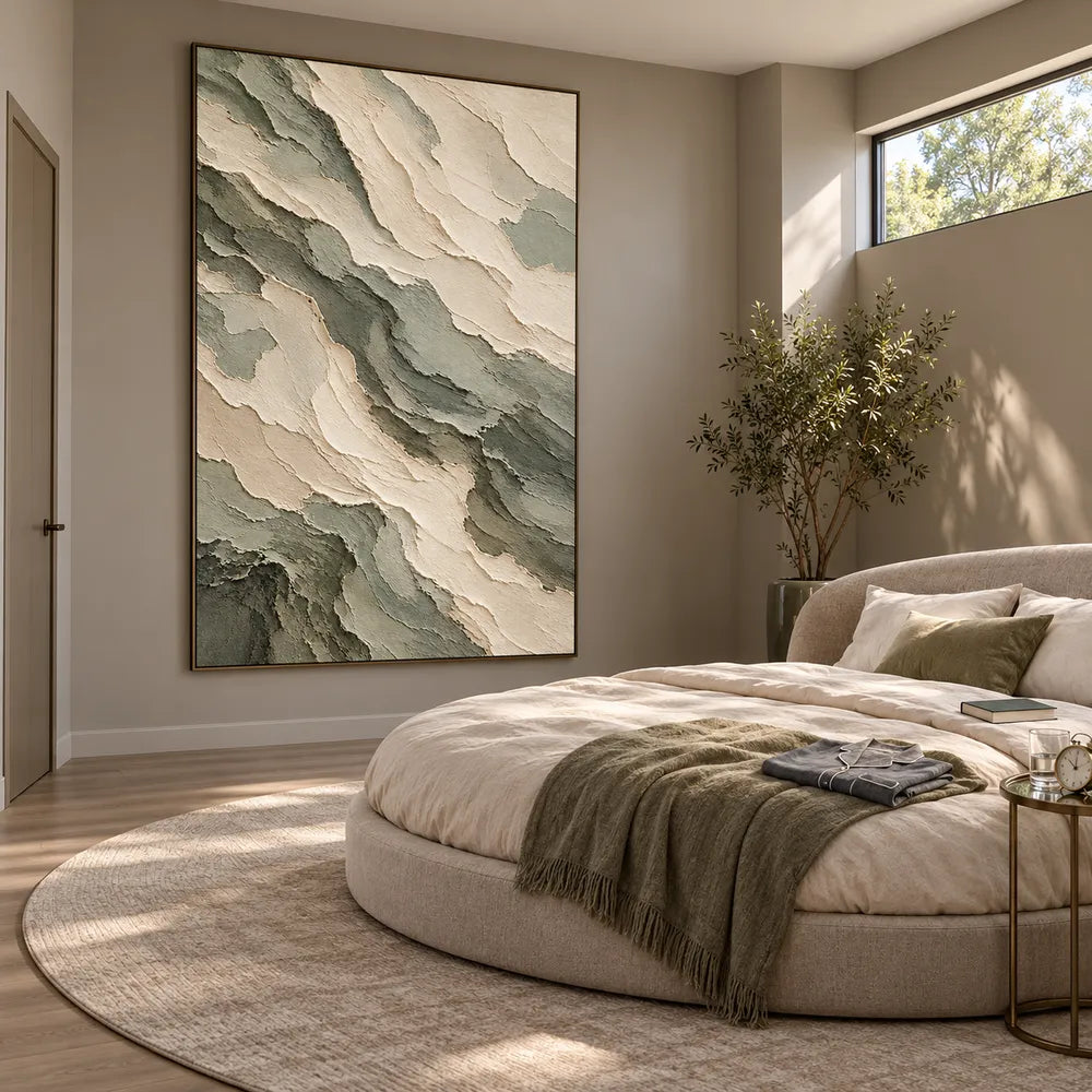 Cream Sage Hand-Painted Abstract Painting, Broad Diagonal Bands #IMXN40Q4