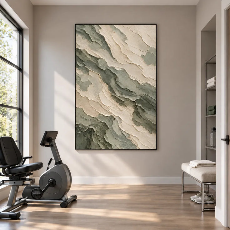 Cream Sage Hand-Painted Abstract Painting, Broad Diagonal Bands #IMXN40Q4