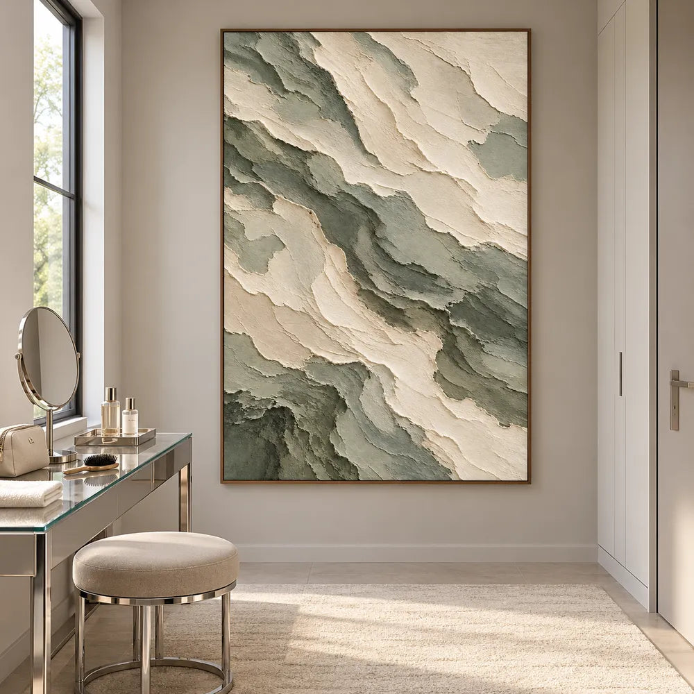 Cream Sage Hand-Painted Abstract Painting, Broad Diagonal Bands #IMXN40Q4