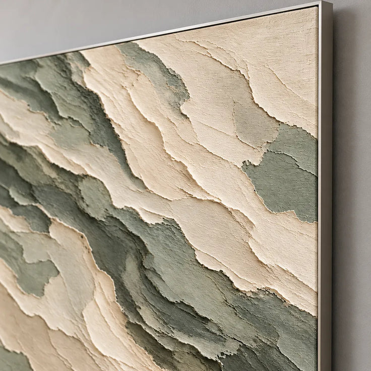 Cream Sage Hand-Painted Abstract Painting, Broad Diagonal Bands #IMXN40Q4