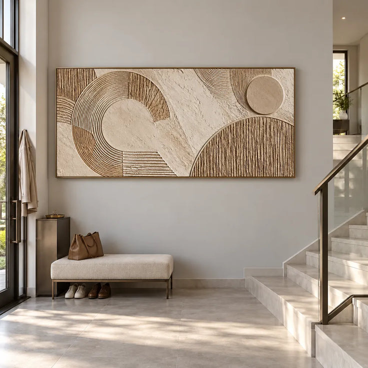 Beige Hand-Painted 3D Textured Painting, Wide Circular Geometry #GHKNDY14