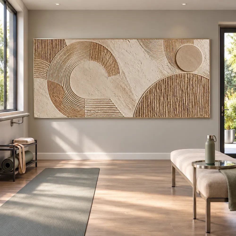 Beige Hand-Painted 3D Textured Painting, Wide Circular Geometry #GHKNDY14