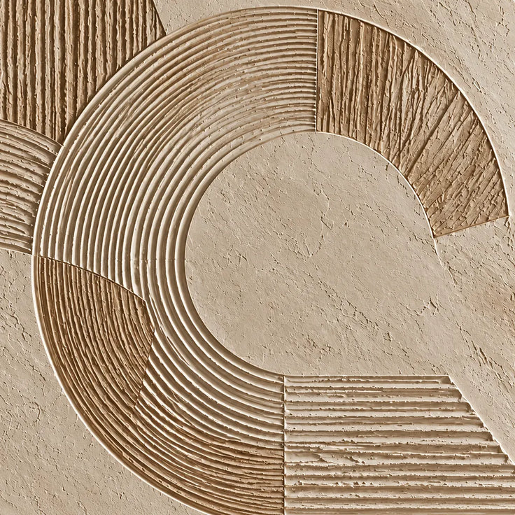 Beige Hand-Painted 3D Textured Painting, Wide Circular Geometry #GHKNDY14