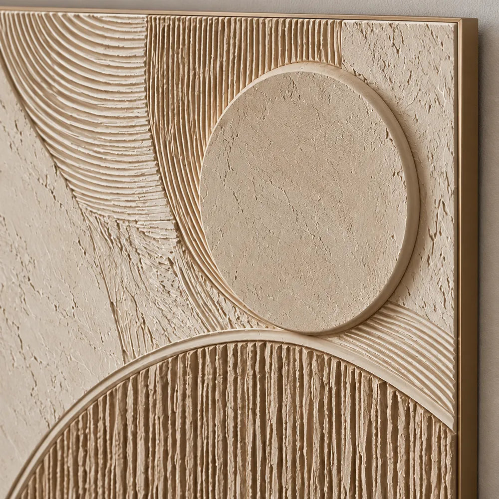 Beige Hand-Painted 3D Textured Painting, Wide Circular Geometry #GHKNDY14