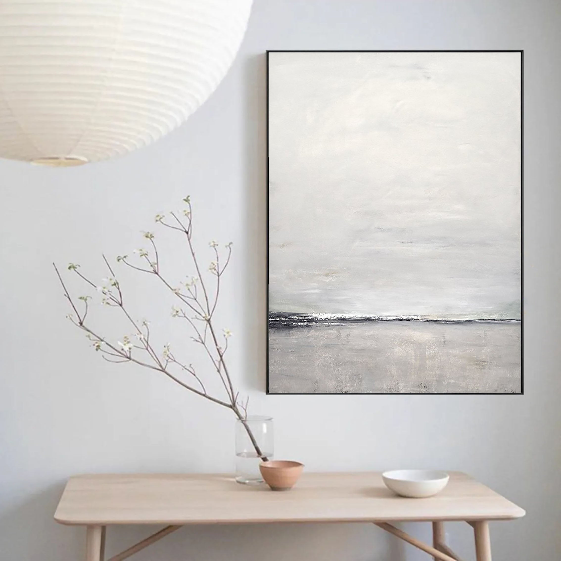 Large Sky and Sea Painting, Beach Scene Canvas, Original Large Ocean Painting, Blue Green Sky Painting For Living Room