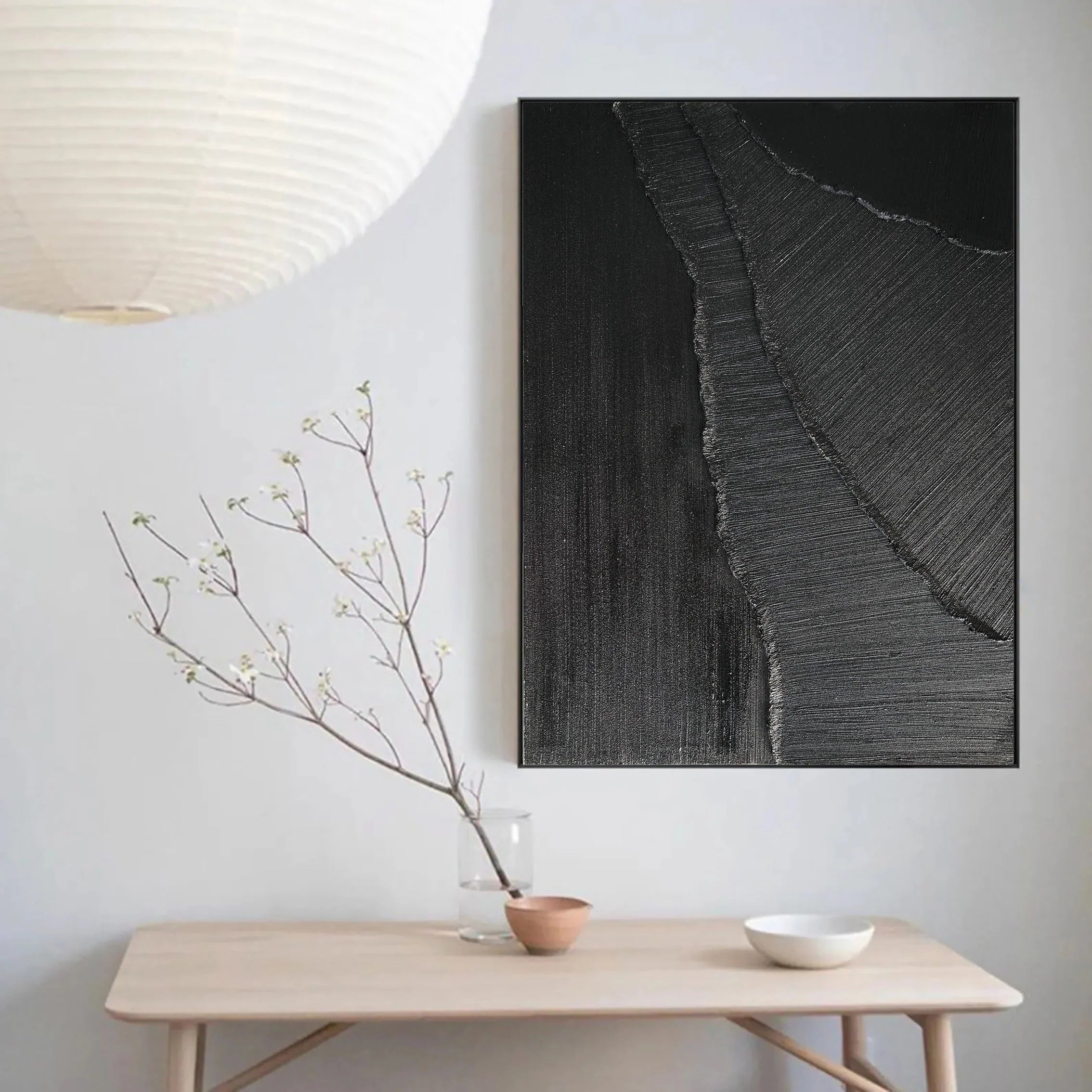Plaster Art 3D Textured Black Minimalist Zen Canvas Art Painting