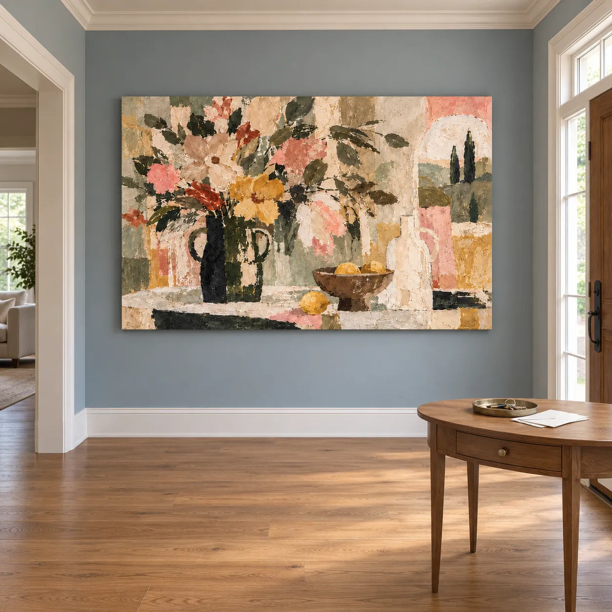 Earth Tone Hand-Painted Oil Painting, Flowers and Fruit Still Life Wall Art #AHYX67LQ