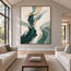 Cream & Green Hand-Painted Oil Painting, Flowing Abstract Wall Art #VZCLUGPT