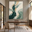Cream & Green Hand-Painted Oil Painting, Flowing Abstract Wall Art #VZCLUGPT