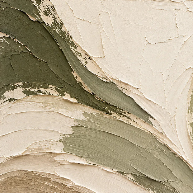 Cream Hand-Painted Abstract Painting, Sweeping Sage Ribbons #PZLLGLST