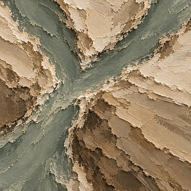 Beige Hand-Painted Abstract Landscape, Branching Sage Channels #94ILAMFT