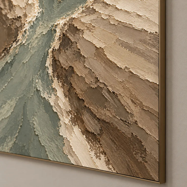 Beige Hand-Painted Abstract Landscape, Branching Sage Channels #94ILAMFT