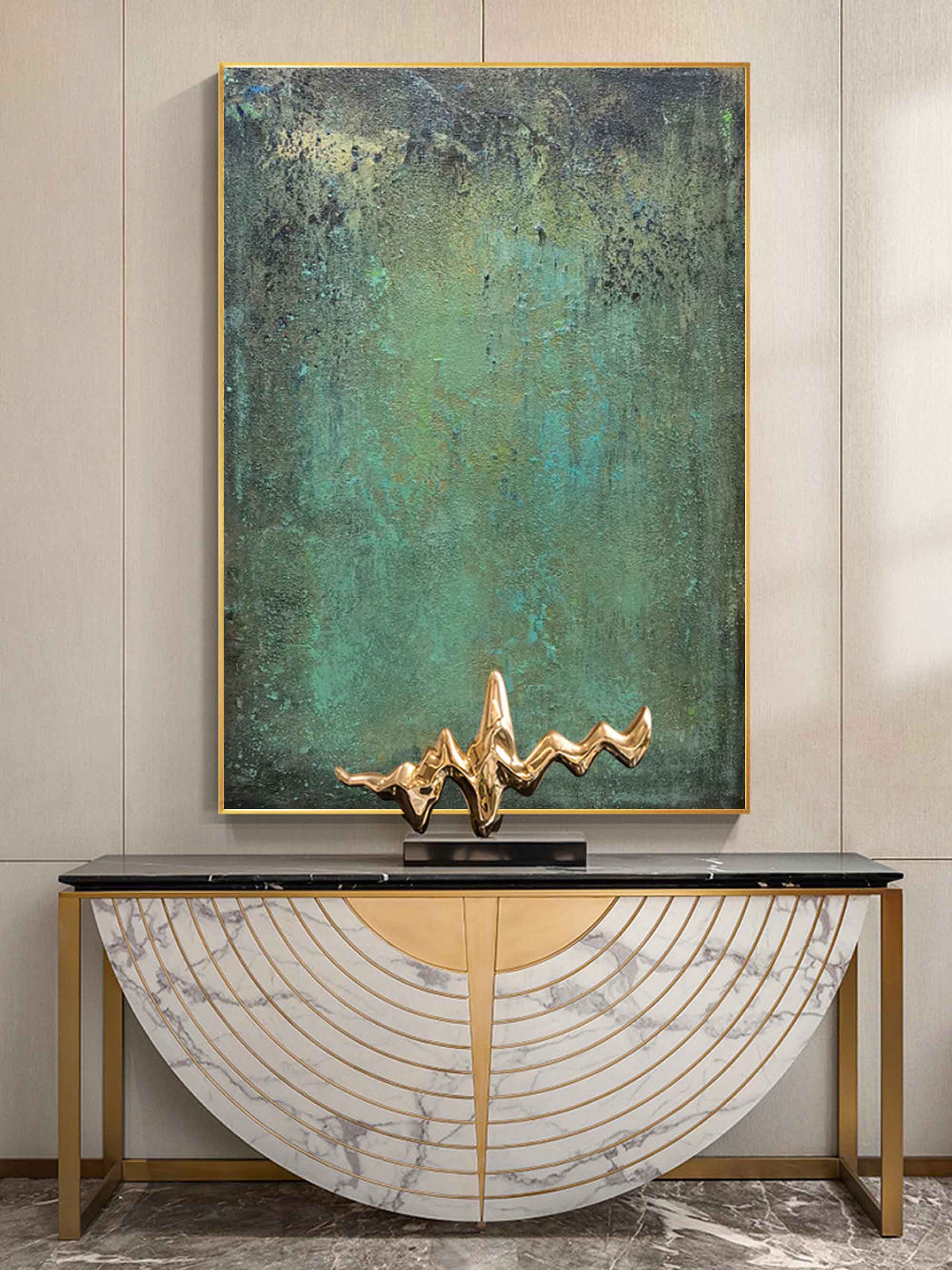 Abstract Green Textured Wall Art, Hand-Painted Oil Painting #MD146