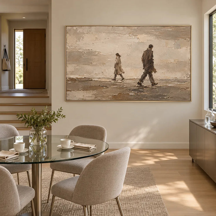 Beige Hand-Painted Figure Painting, Two Passing Walkers #64RDKLIU