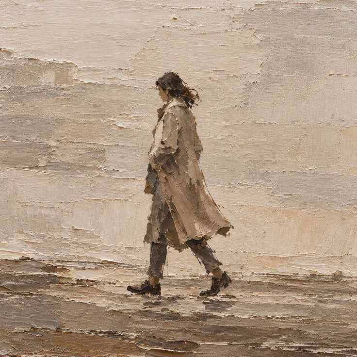 Beige Hand-Painted Figure Painting, Two Passing Walkers #64RDKLIU