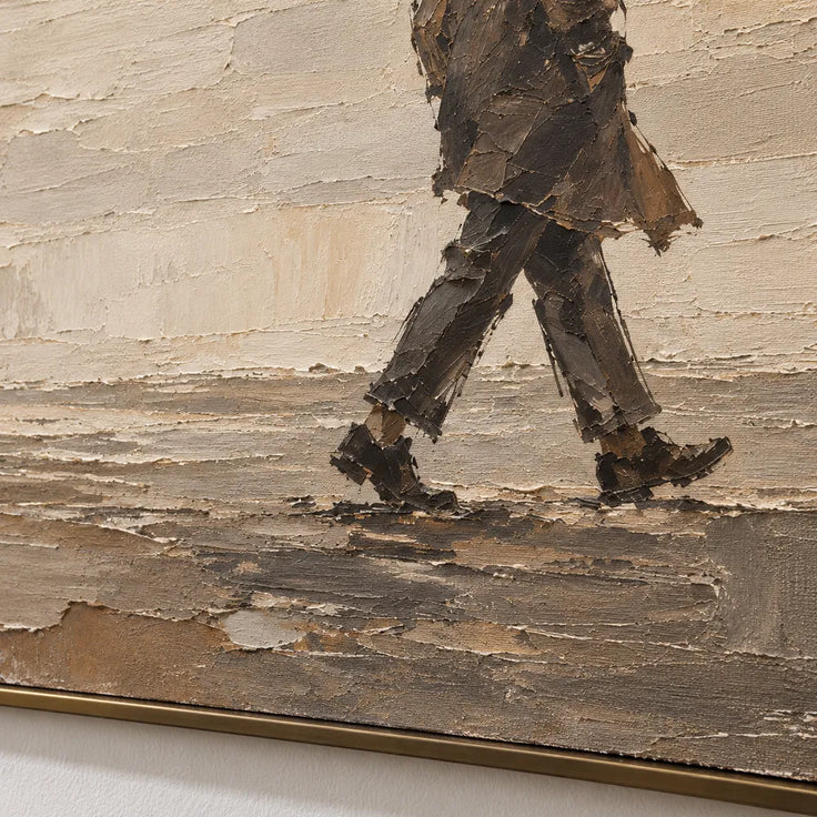 Beige Hand-Painted Figure Painting, Two Passing Walkers #64RDKLIU