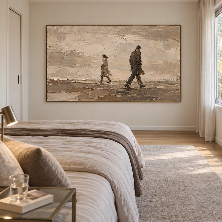 Beige Hand-Painted Figure Painting, Two Passing Walkers #64RDKLIU