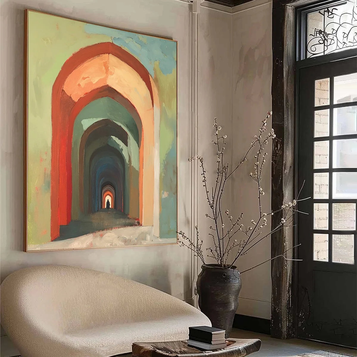 Hand-painted Abstract Arched Corridor Oil Painting #WA541
