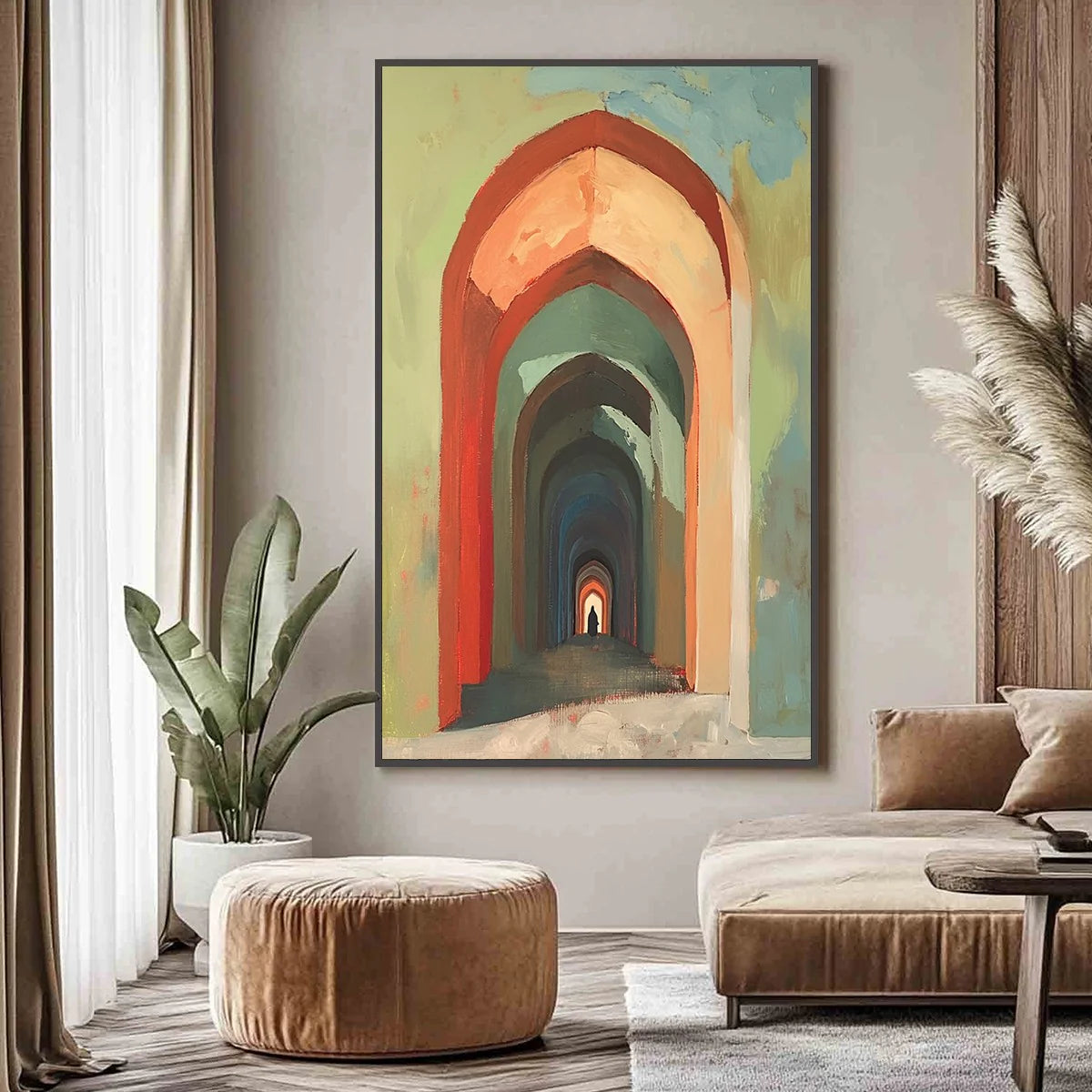 Hand-painted Abstract Arched Corridor Oil Painting #WA541
