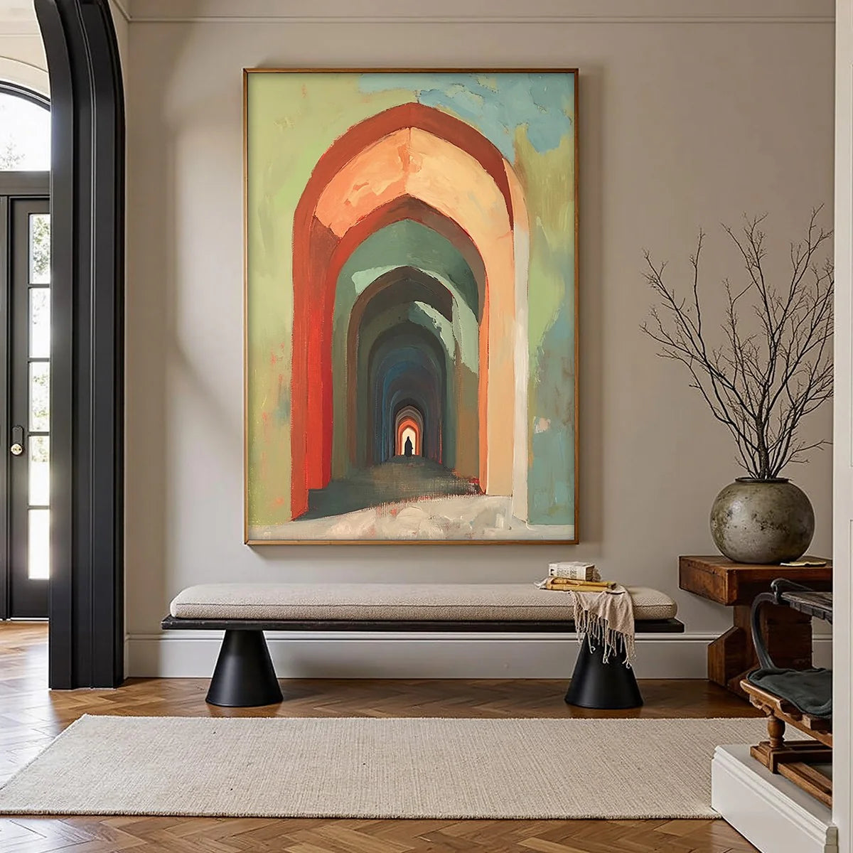 Hand-painted Abstract Arched Corridor Oil Painting #WA541