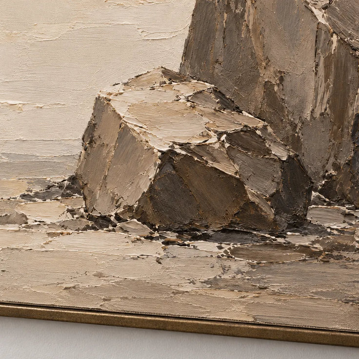 Beige Brown Hand-Painted Rock Painting, Two Angular Boulders #3O23L6NZ