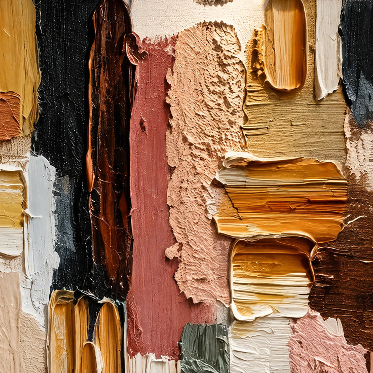 Blush Pink & Sage Green Hand-Painted 3D Textured Oil Painting, Abstract Color Block Wall Art #EIPL629Z