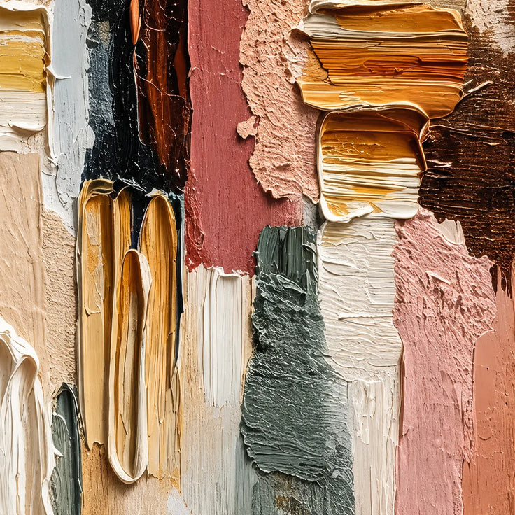 Blush Pink & Sage Green Hand-Painted 3D Textured Oil Painting, Abstract Color Block Wall Art #EIPL629Z