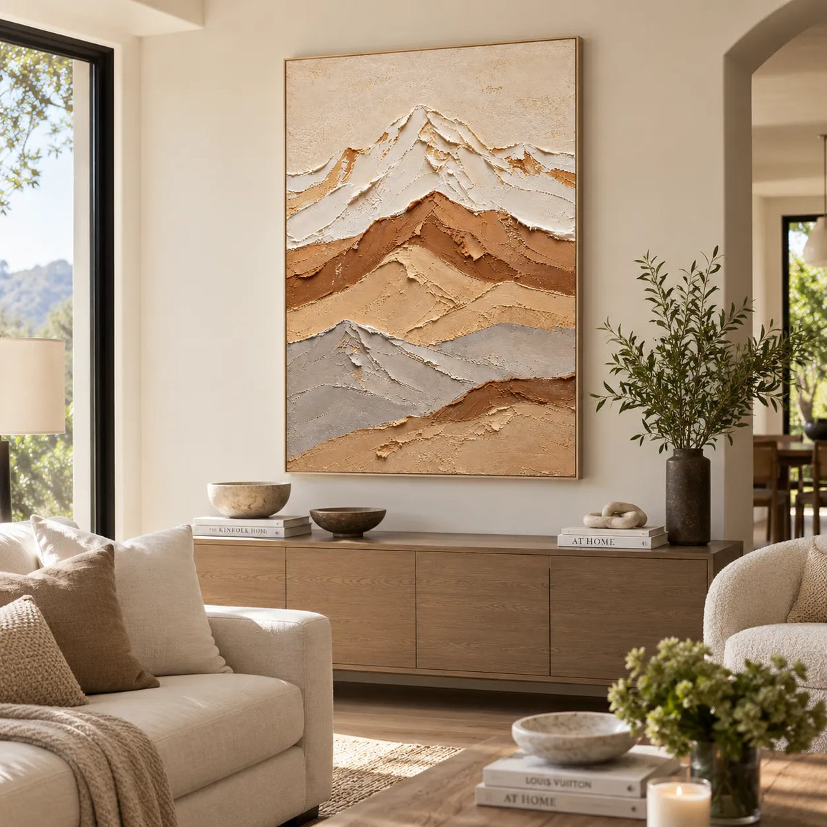 Neutral Textured Mountain Wall Art, Beige & Terracotta Abstract Landscape Painting #GZSNCMBM