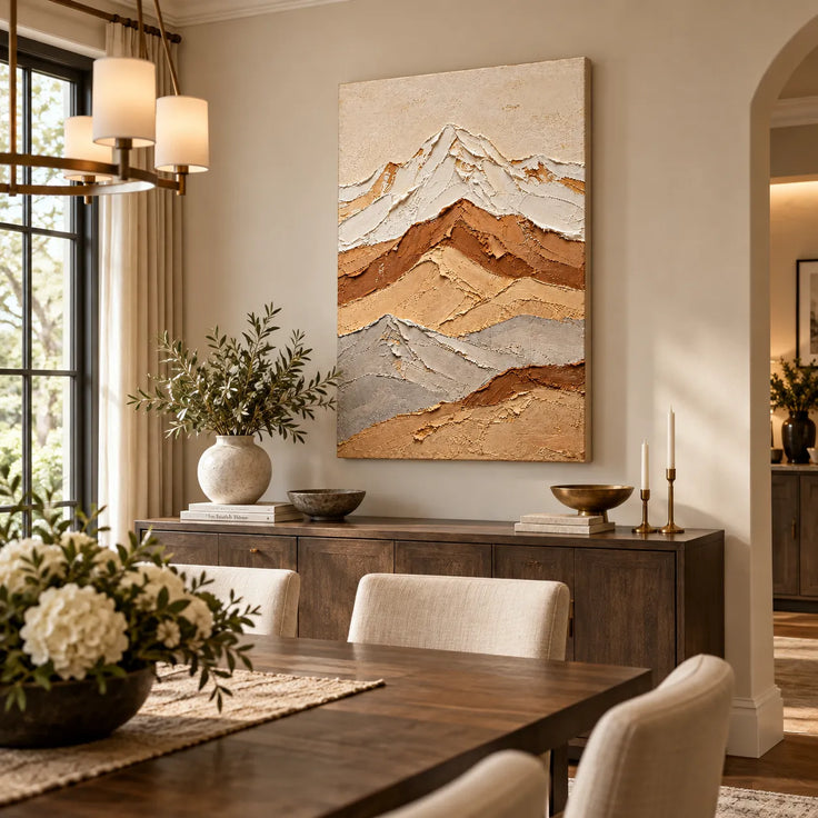 Neutral Textured Mountain Wall Art, Beige & Terracotta Abstract Landscape Painting #GZSNCMBM