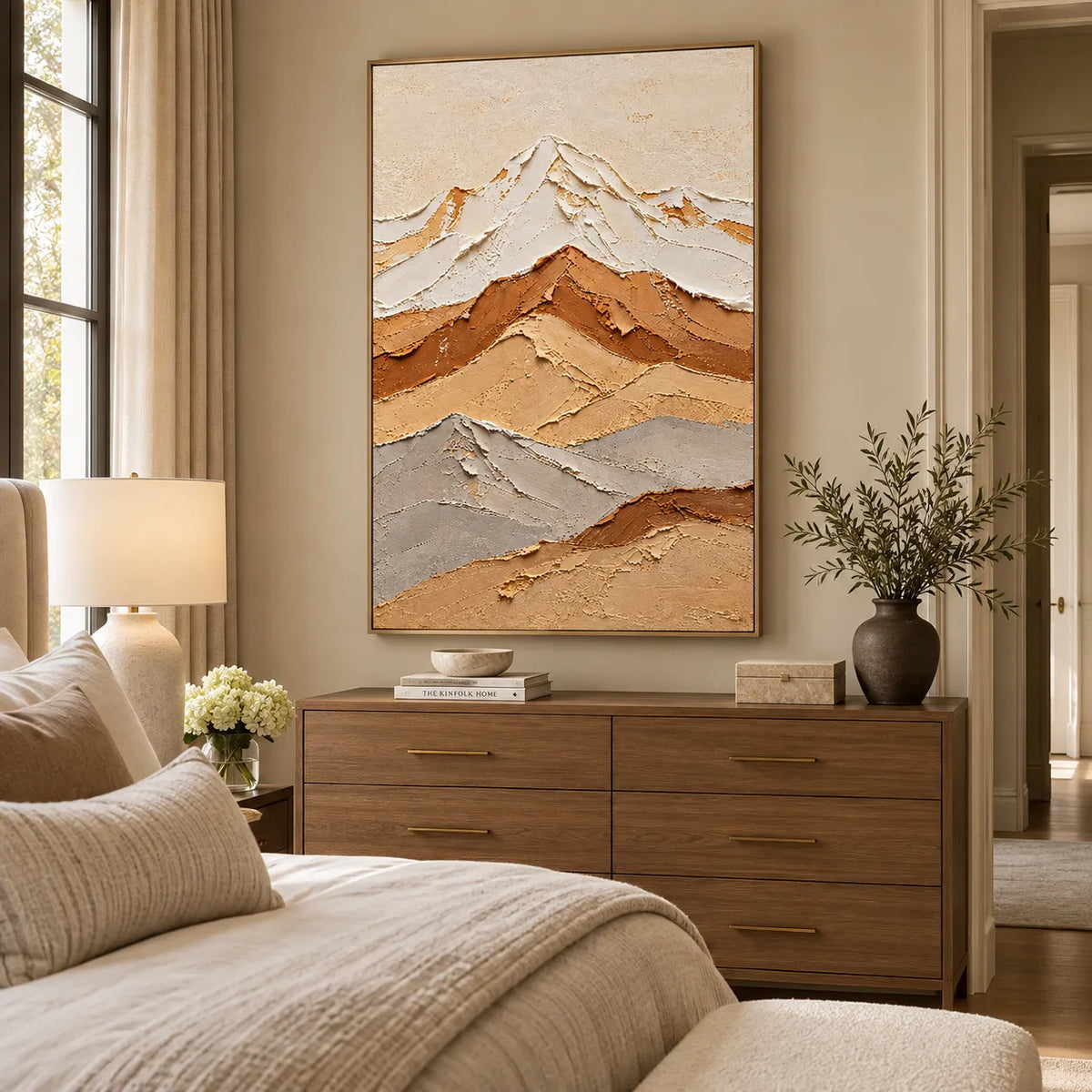 Neutral Textured Mountain Wall Art, Beige & Terracotta Abstract Landscape Painting #GZSNCMBM