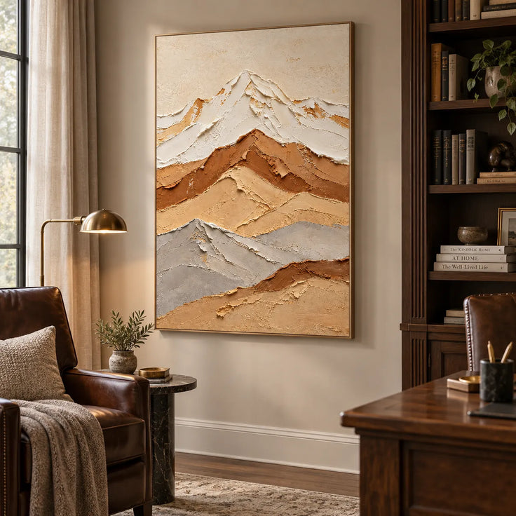 Neutral Textured Mountain Wall Art, Beige & Terracotta Abstract Landscape Painting #GZSNCMBM