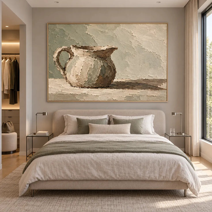 Beige Hand-Painted Pitcher Painting with a Long Side Shadow #5IOV2100