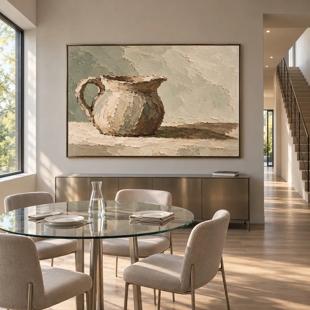 Beige Hand-Painted Pitcher Painting with a Long Side Shadow #5IOV2100