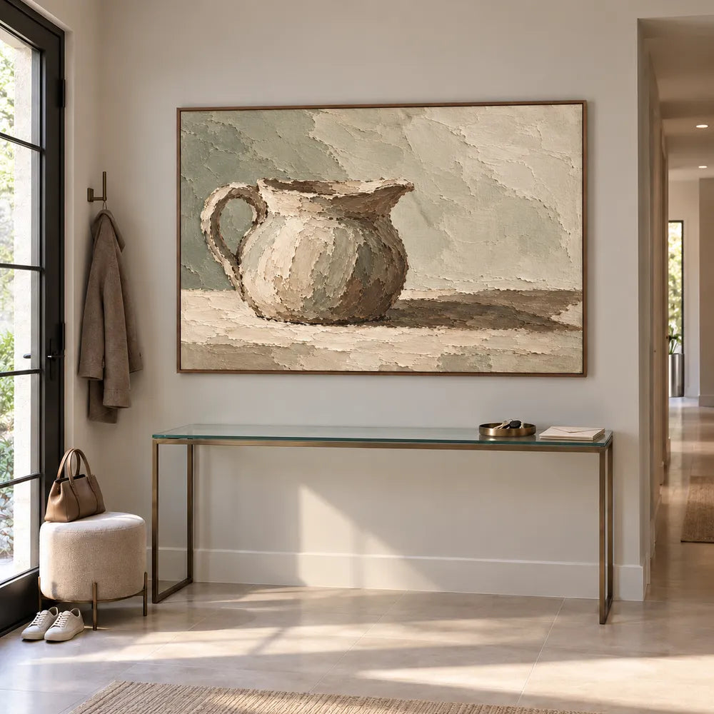Beige Hand-Painted Pitcher Painting with a Long Side Shadow #5IOV2100