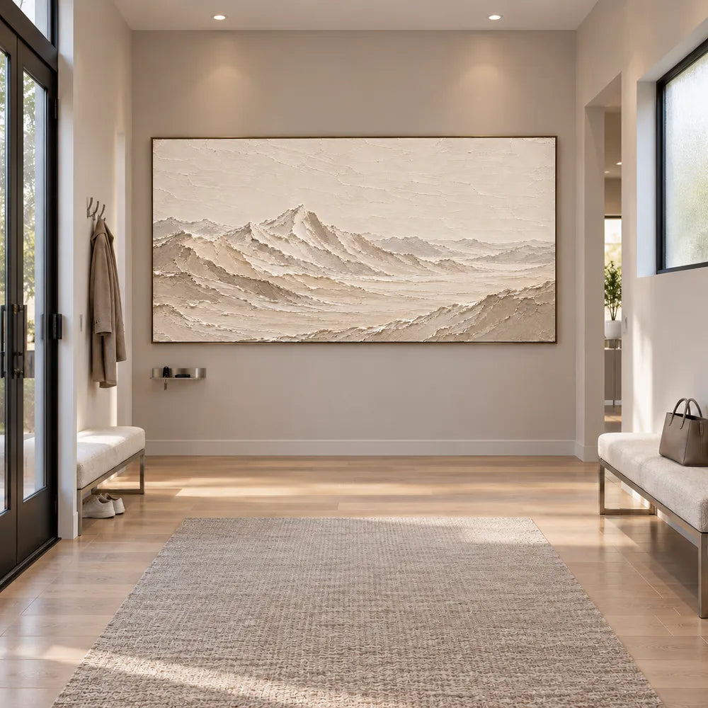 Cream Hand-Painted Mountain Painting, Open Panoramic Range #ALB5UQAD