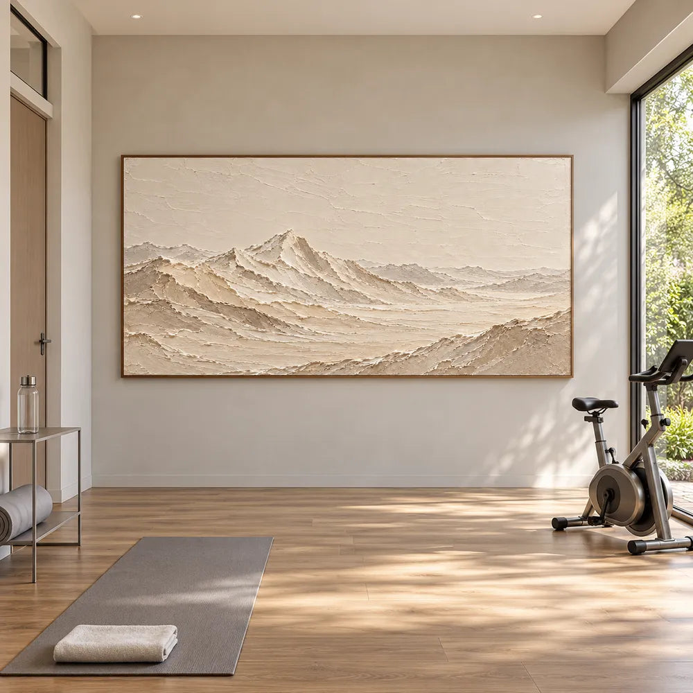 Cream Hand-Painted Mountain Painting, Open Panoramic Range #ALB5UQAD