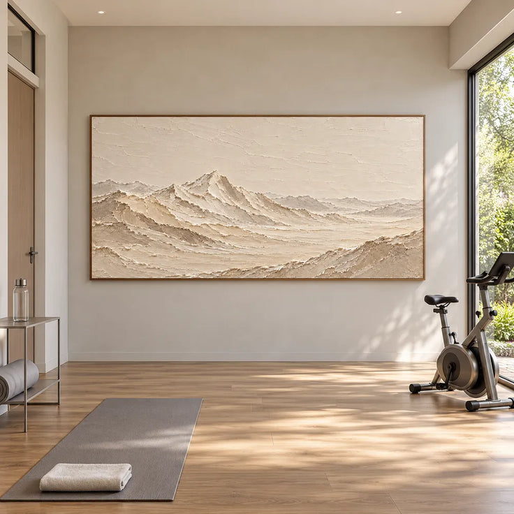 Cream Hand-Painted Mountain Painting, Open Panoramic Range #ALB5UQAD