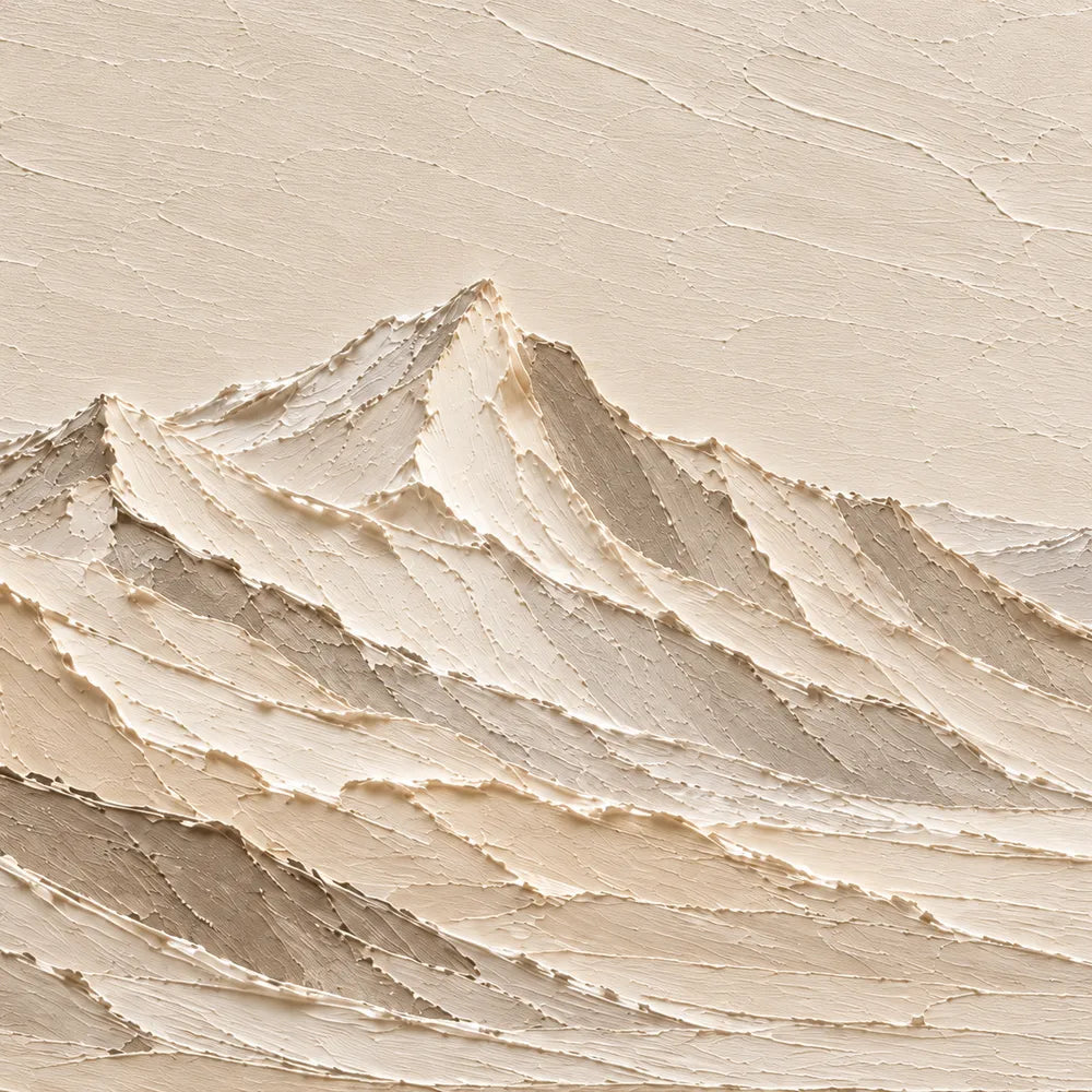 Cream Hand-Painted Mountain Painting, Open Panoramic Range #ALB5UQAD