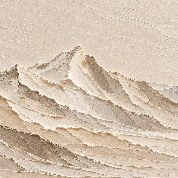 Cream Hand-Painted Mountain Painting, Open Panoramic Range #ALB5UQAD