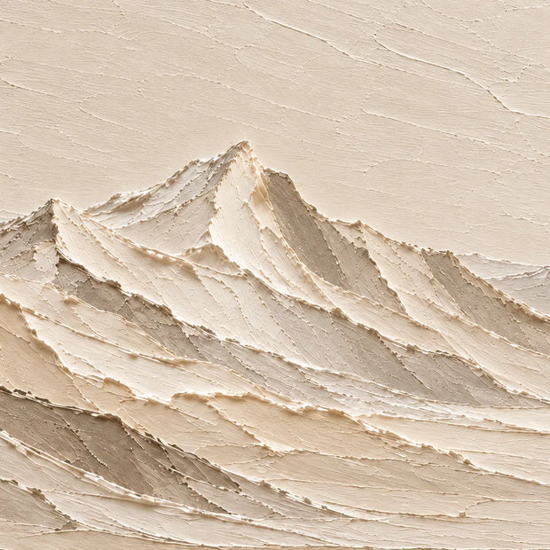Cream Hand-Painted Mountain Painting, Open Panoramic Range #ALB5UQAD