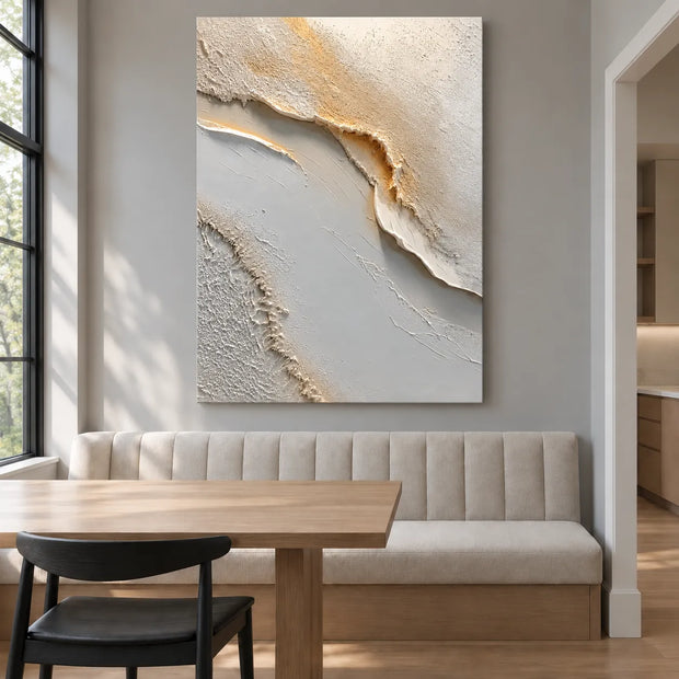 Ivory & Gray Hand-Painted 3D Textured Oil Painting, Flowing Neutral Abstract Wall Art #7WH7383O